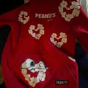 Peanuts Red Hoodie with Snoopy and Heart Patterns